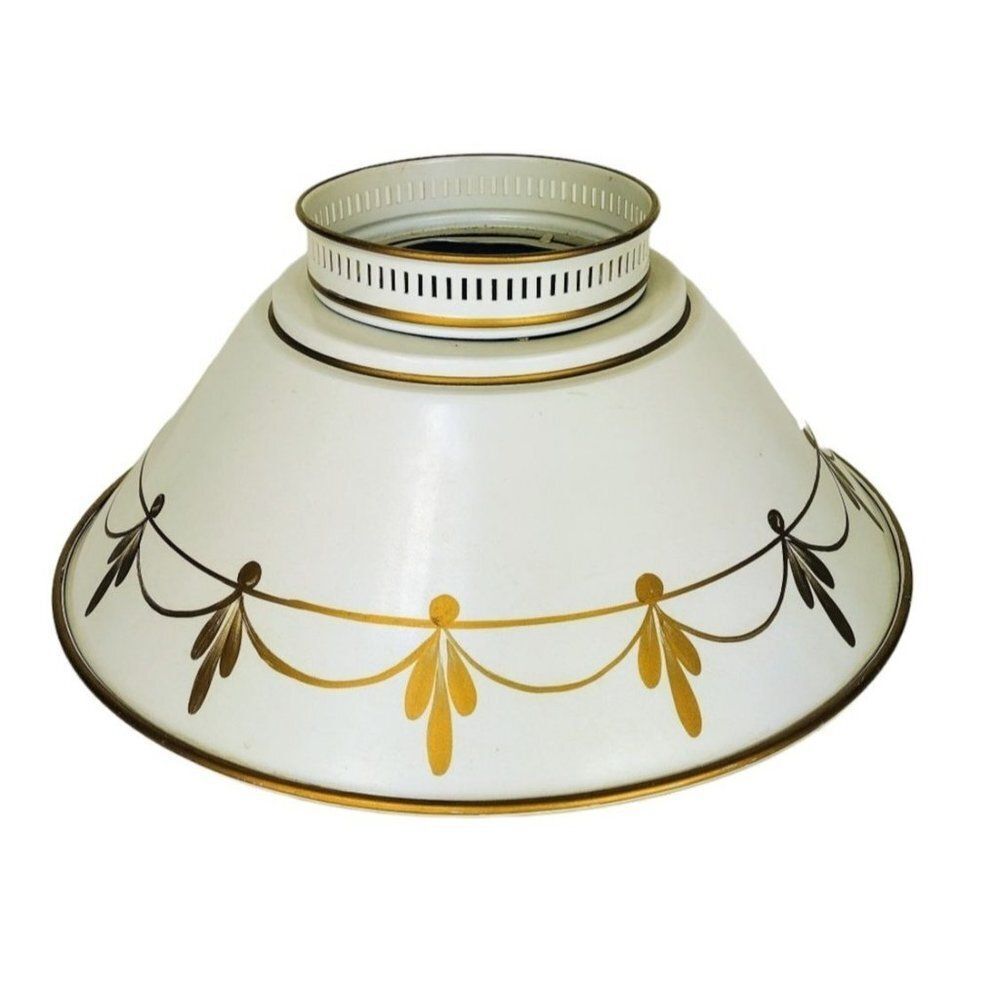 Vintage Toleware Metal Hand Painted Gold Swags Chandelier Antique Lampshade